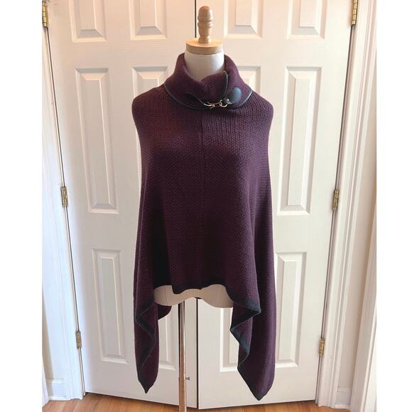 Eggplant Purple Poncho with Metal Buckle Collar - Picture 1 of 6